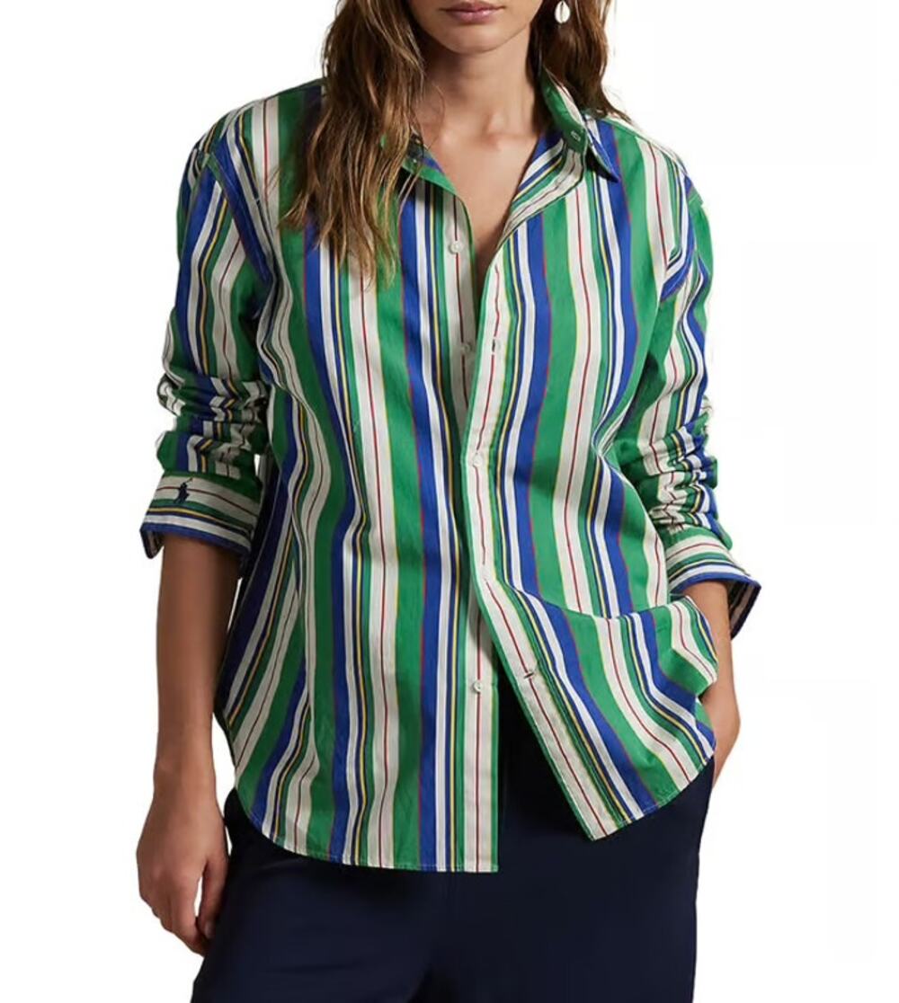 Polo Ralph Lauren Oversize Striped Shirt Small NWT Green Blue Cotton Preppy